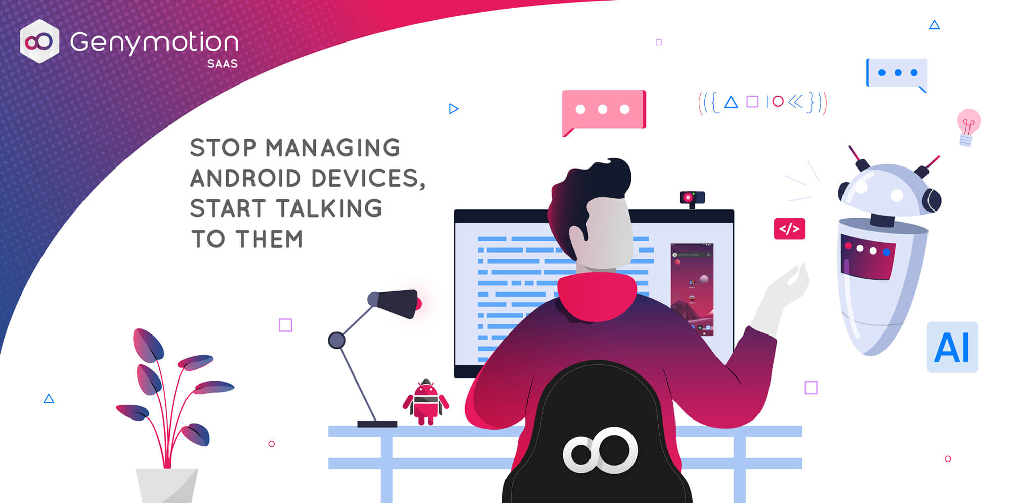 Illustration showing a person using AI skills with Genymotion.