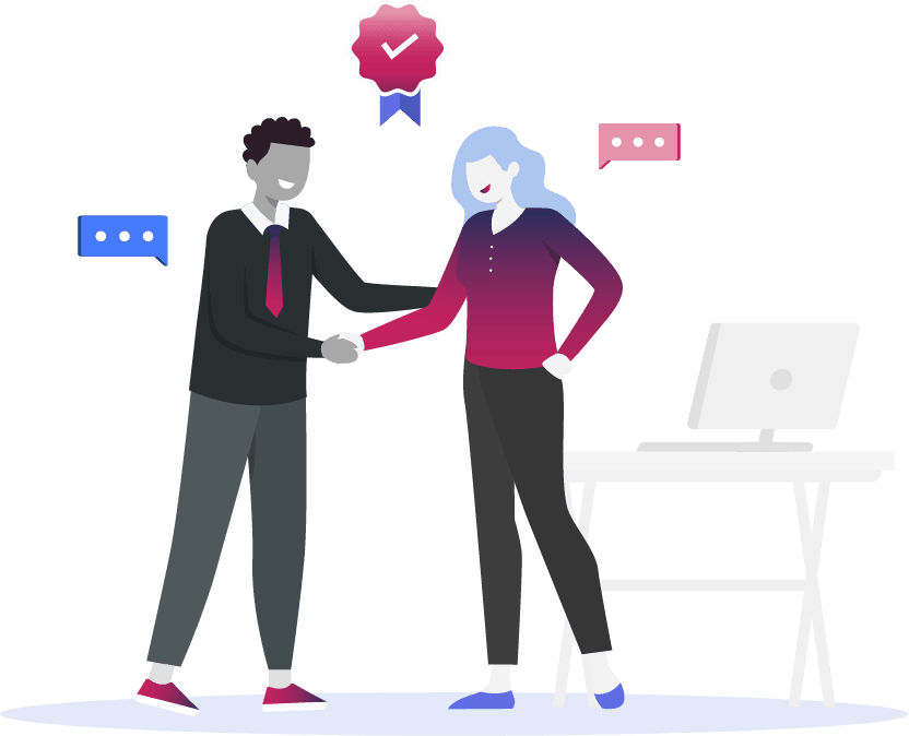 Illustration showing a business man and a woman shacking hands.