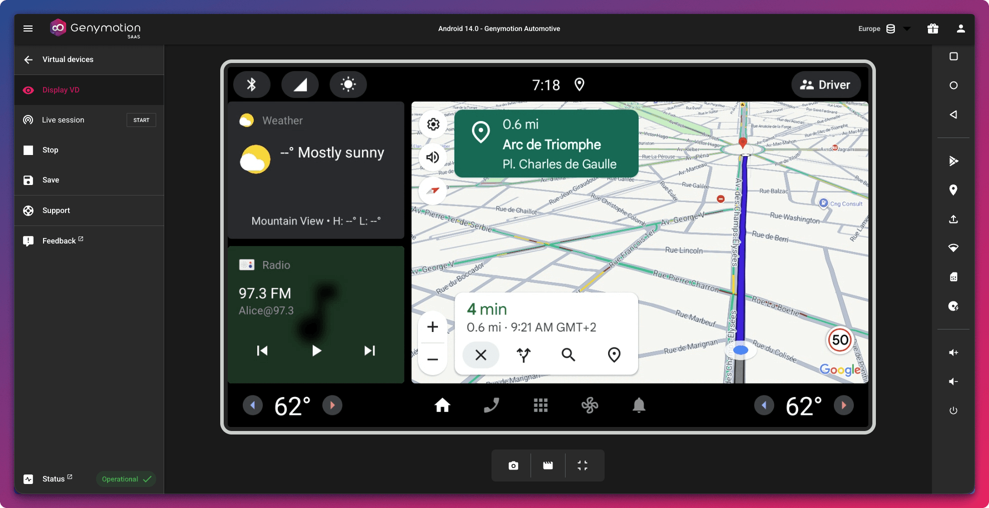 Illustration showing Genymotion SaaS Android Automotive virtual device.