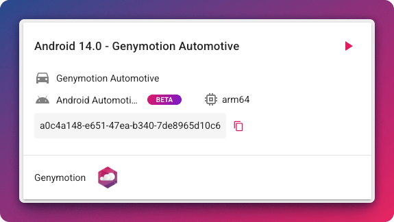 Illustration showing Genymotion SaaS Automotive recipe card.